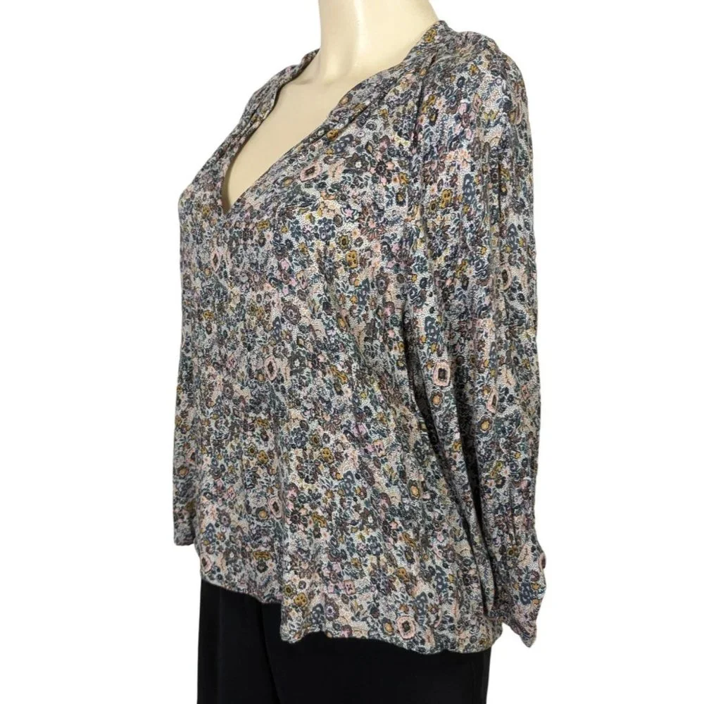 Roan + Ryan 3/4" balloon sleeve V neck floral print pull over blouse size S - Picture 4 of 12